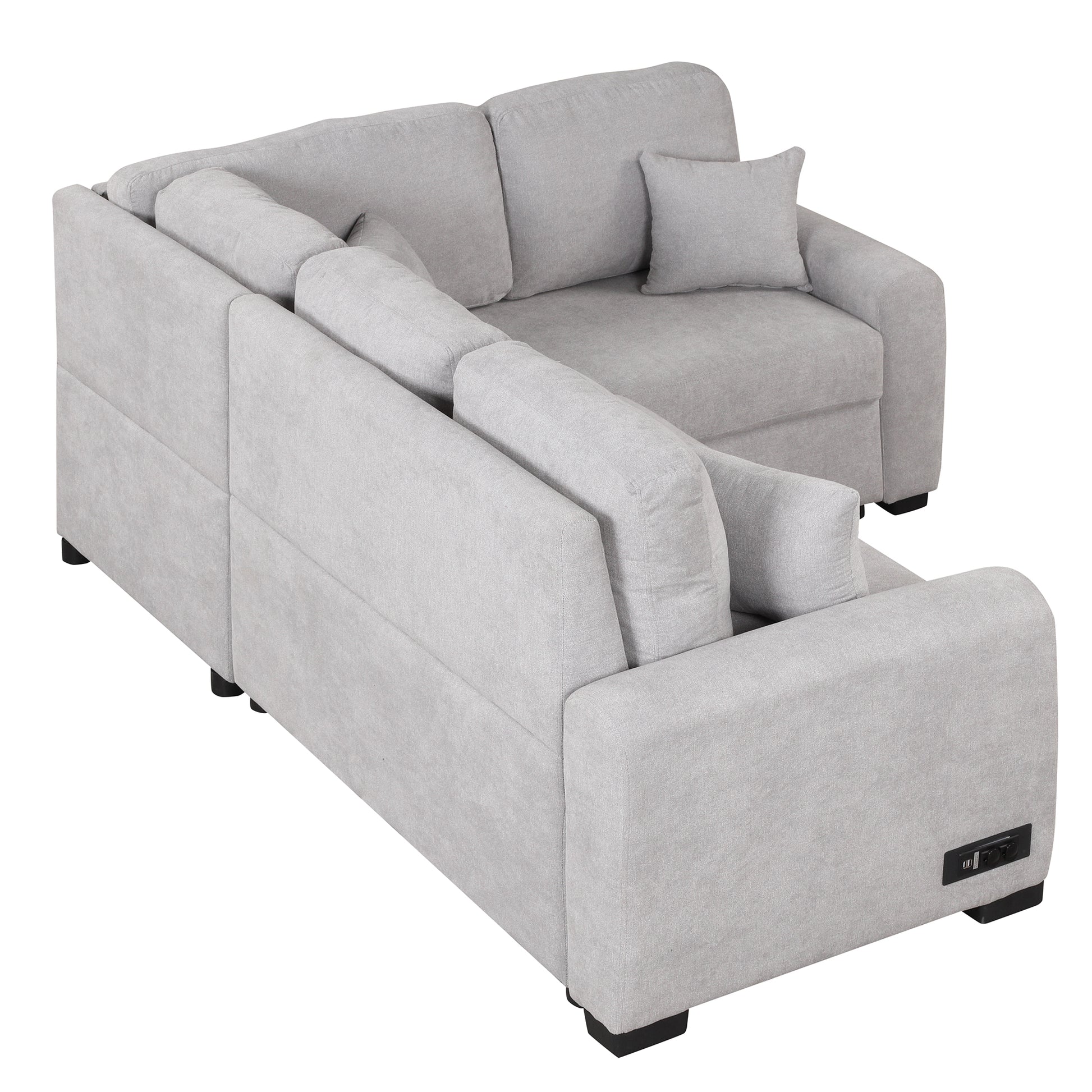 76.7"Sectional Sleeper Sofa With Usb Charging Port And Plug Outlet,Pull Out Sofa Bed With 3 Pillows, L Shape Chaise For Living Room Small Apartment,Grey Grey Foam Velvet 3 Seat