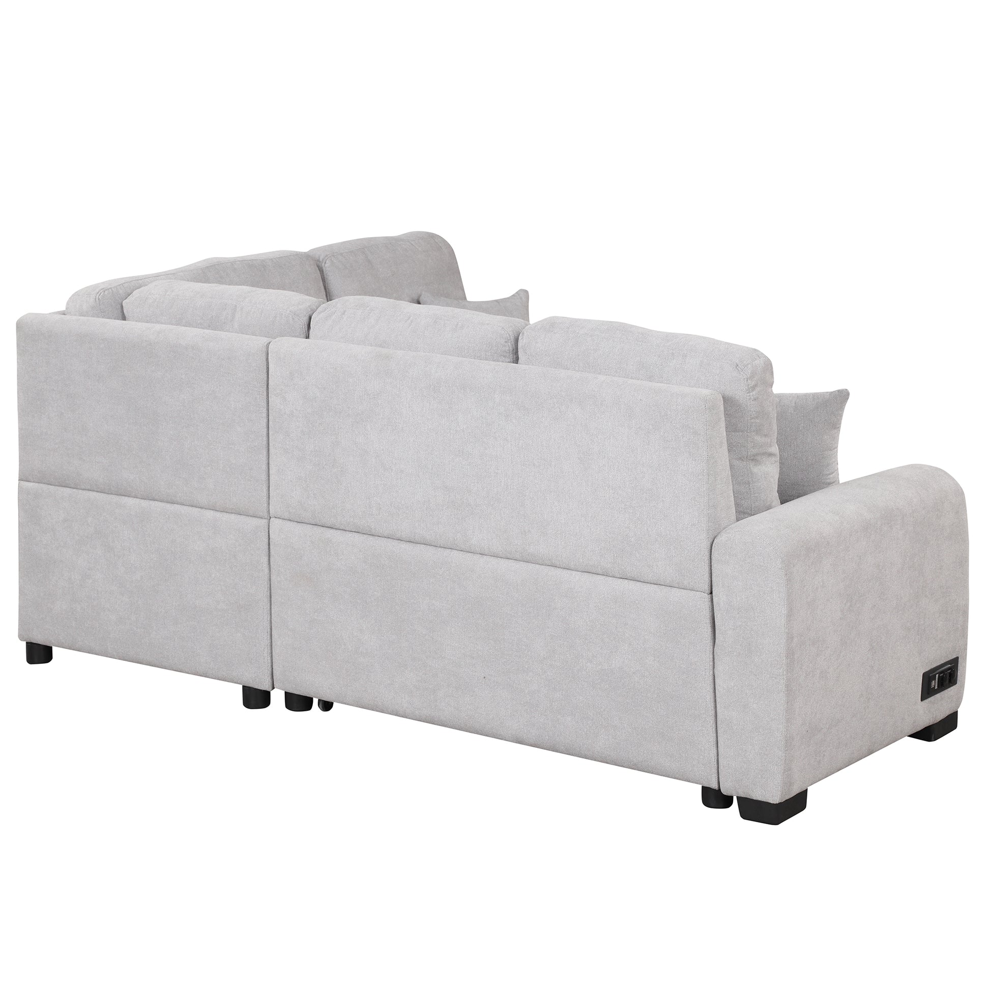 76.7"Sectional Sleeper Sofa With Usb Charging Port And Plug Outlet,Pull Out Sofa Bed With 3 Pillows, L Shape Chaise For Living Room Small Apartment,Grey Grey Foam Velvet 3 Seat