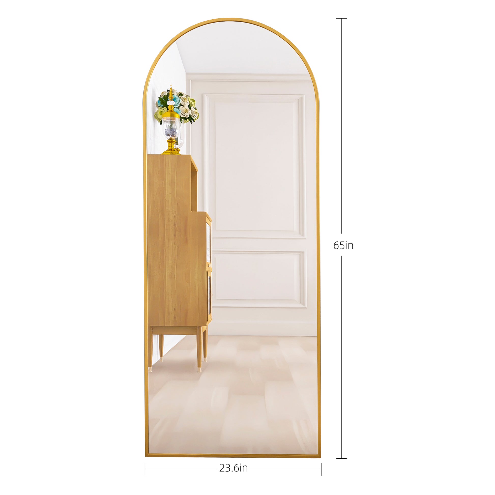 65" Arched Full Length Mirror Floor Dressing Mirror Golden Golden Glass