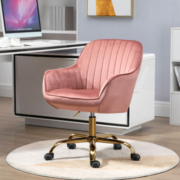 360 Pink Velvet Swivel Chair With High Back, Adjustable Working Chair With Golden Color Base Pink Velvet