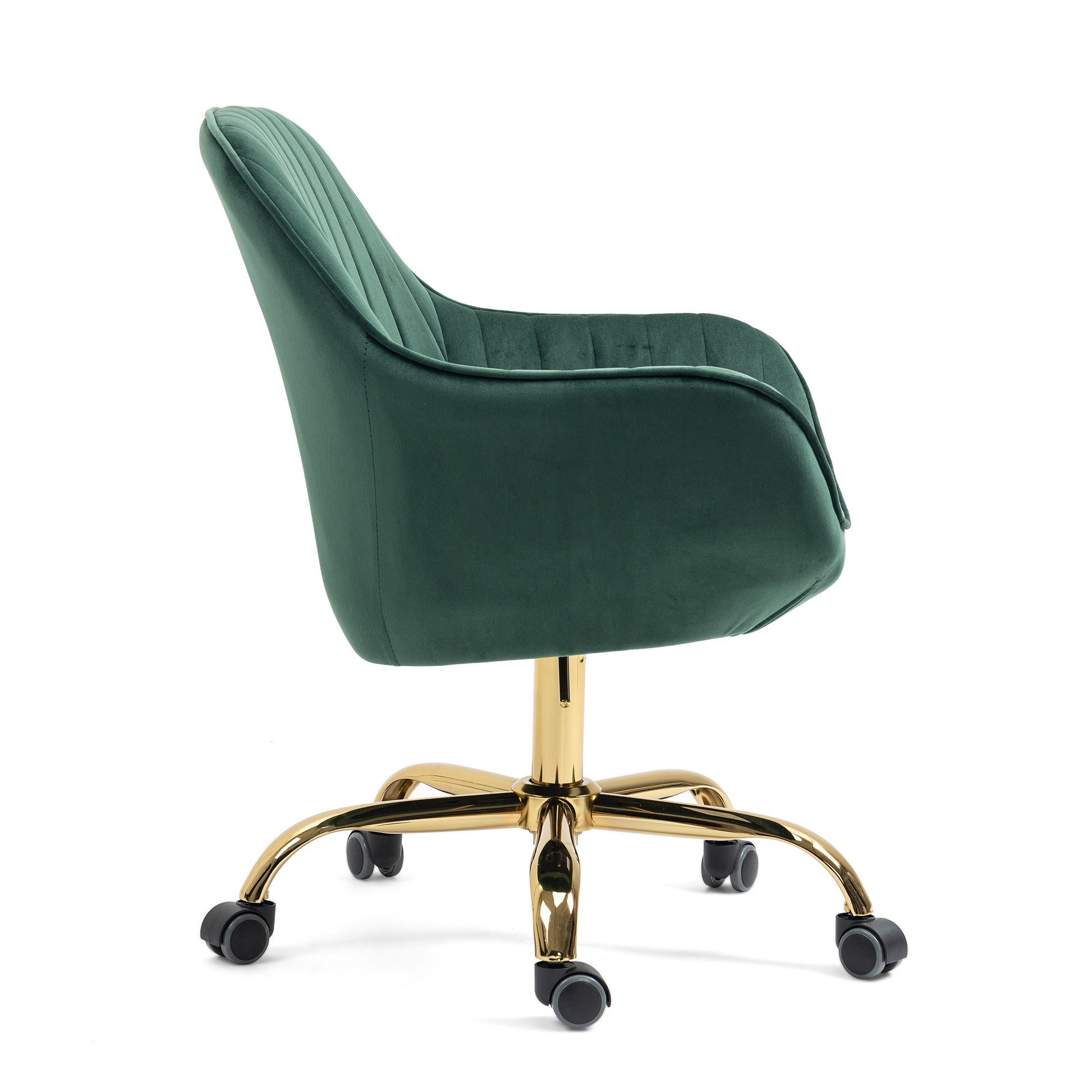 360 Green Velvet Swivel Chair With High Back, Adjustable Working Chair With Golden Color Base Green Velvet
