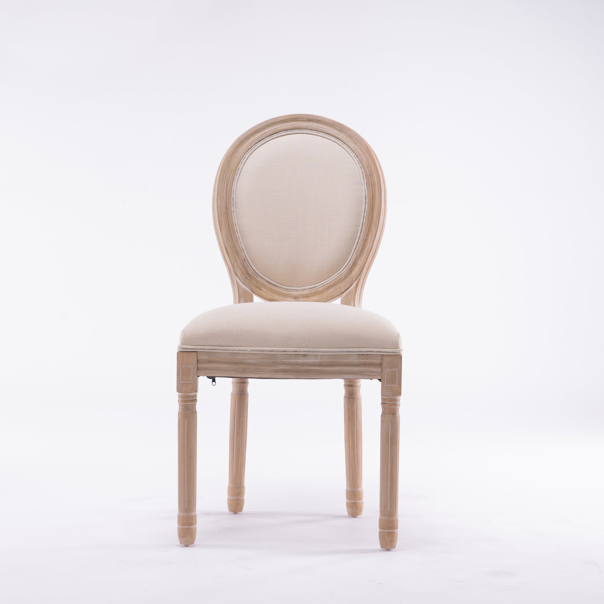 French Style Solid Wood Frame Linen Fabric Oval Back Dining Chair,Set Of 2,Cream Beige Foam Solid Wood