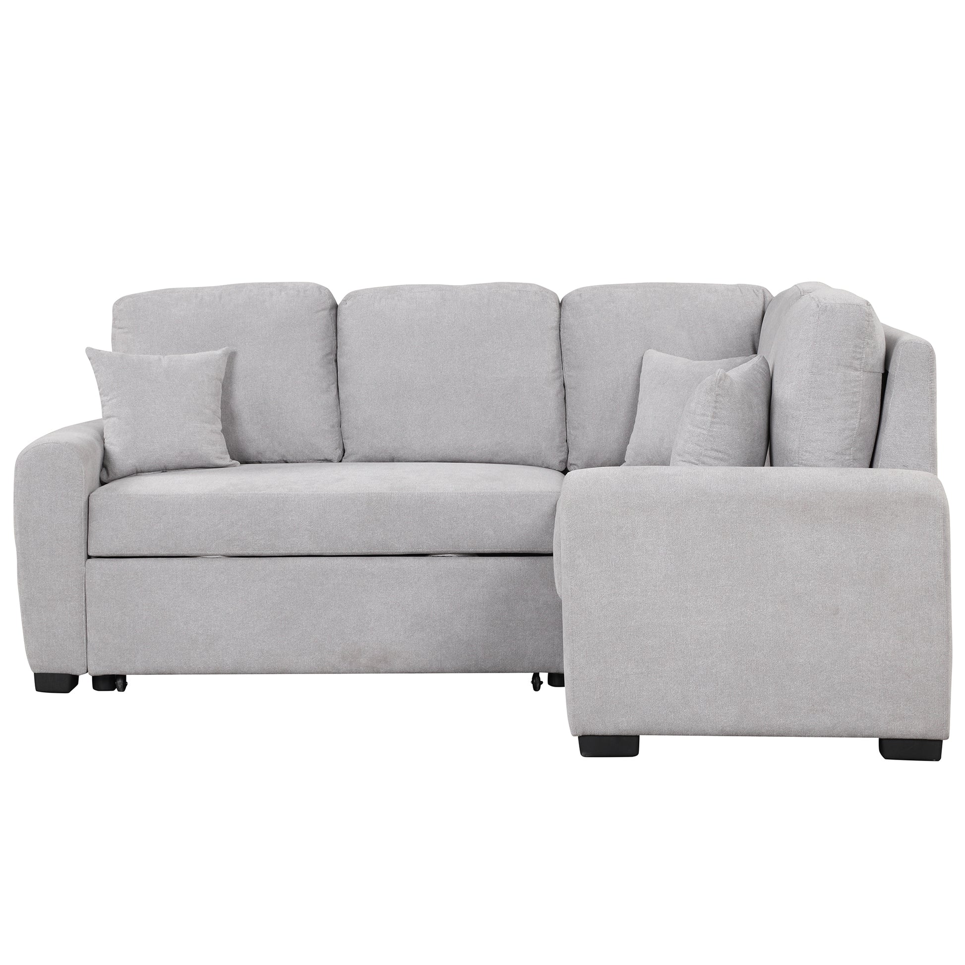 76.7"Sectional Sleeper Sofa With Usb Charging Port And Plug Outlet,Pull Out Sofa Bed With 3 Pillows, L Shape Chaise For Living Room Small Apartment,Grey Grey Foam Velvet 3 Seat