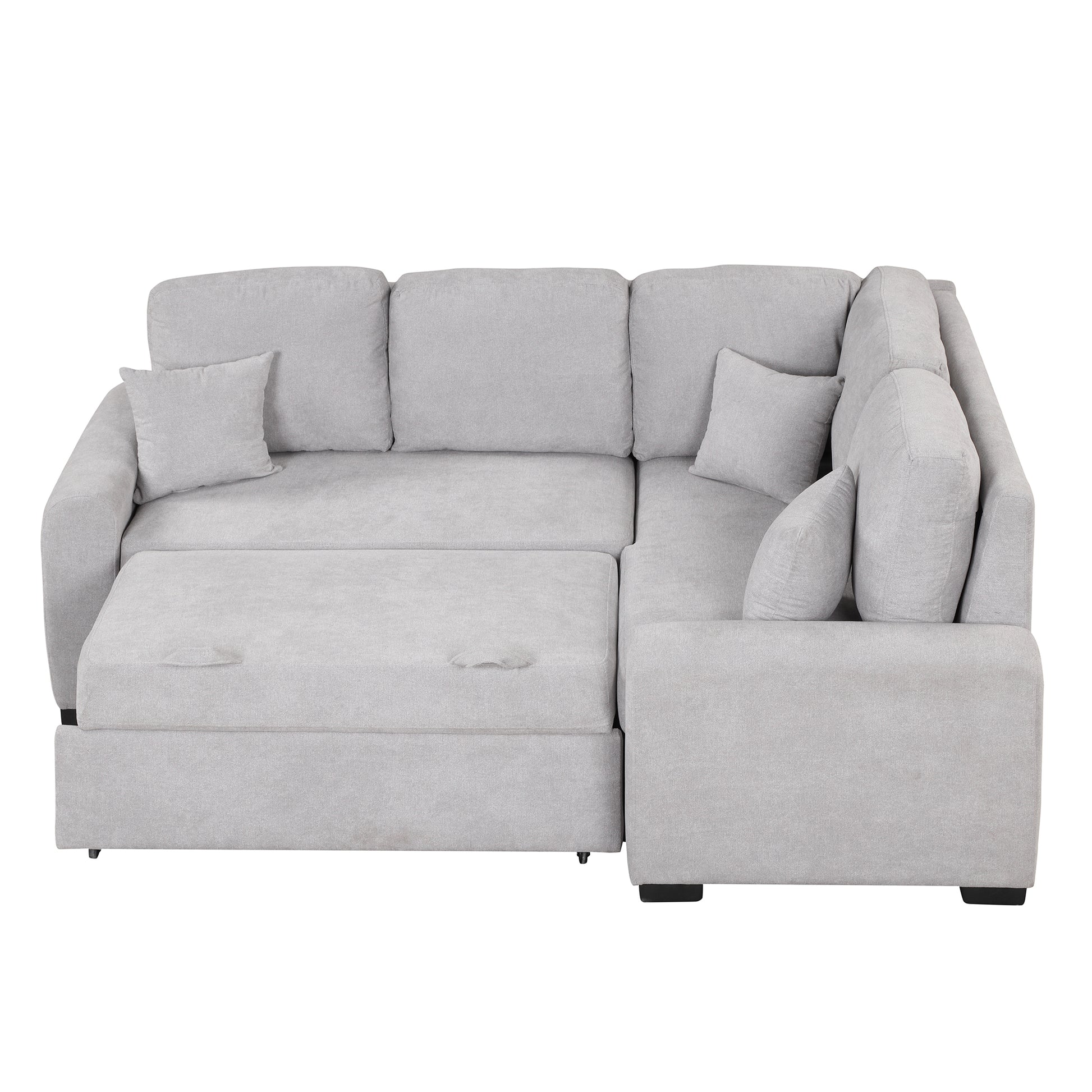 76.7"Sectional Sleeper Sofa With Usb Charging Port And Plug Outlet,Pull Out Sofa Bed With 3 Pillows, L Shape Chaise For Living Room Small Apartment,Grey Grey Foam Velvet 3 Seat