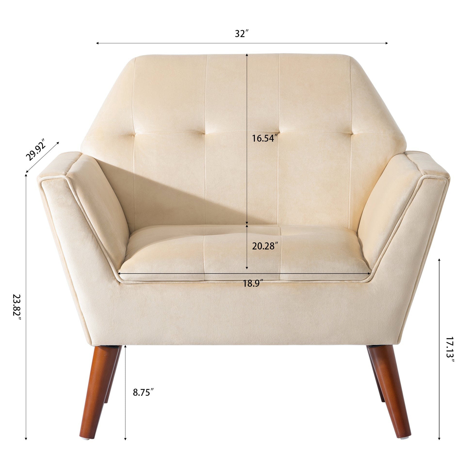 32" Wide Tufted Armchair Beige Fabric Polyester