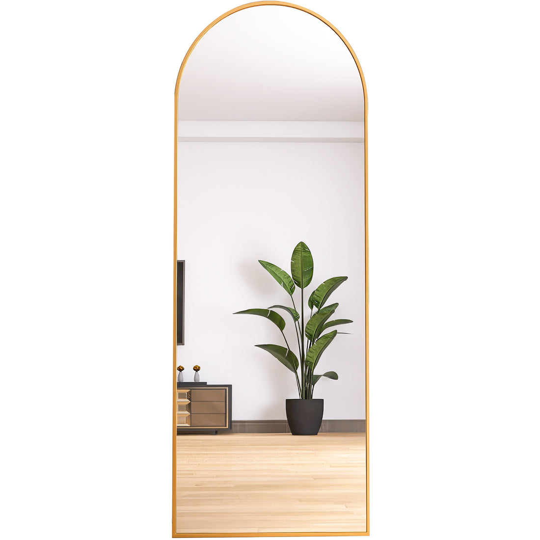 65" Arched Full Length Mirror Floor Dressing Mirror Golden Golden Glass