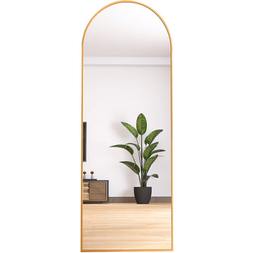 65" Arched Full Length Mirror Floor Dressing Mirror Golden Golden Glass