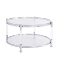W82153572 Contemporary Acrylic Coffee Table, 32.3'' Round Tempered Glass Coffee Table, Chrome Silver Coffee Table For Living Room Chrome Glass Iron
