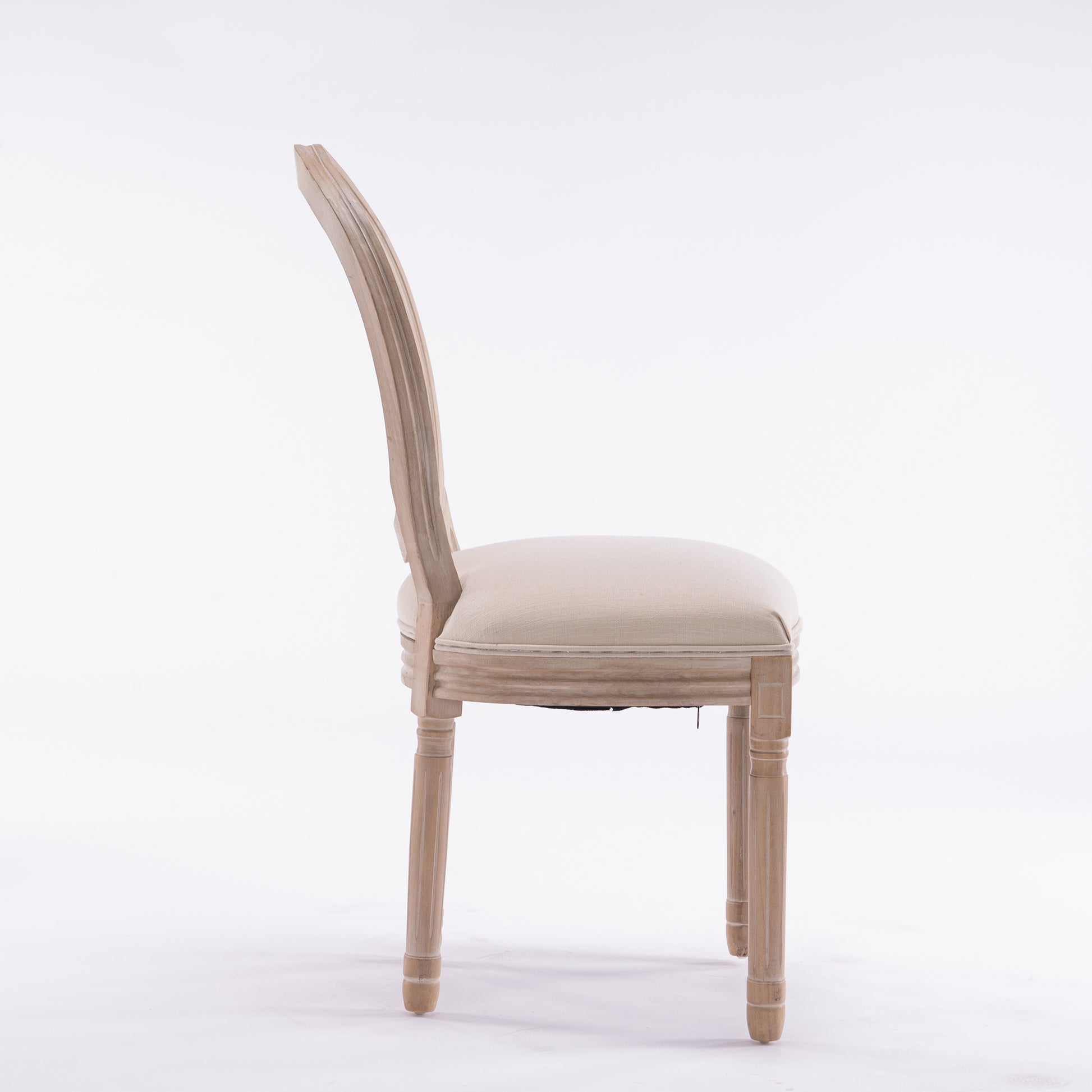 French Style Solid Wood Frame Linen Fabric Rattan Back Dining Chair,Set Of 2,Cream Beige Foam Foam