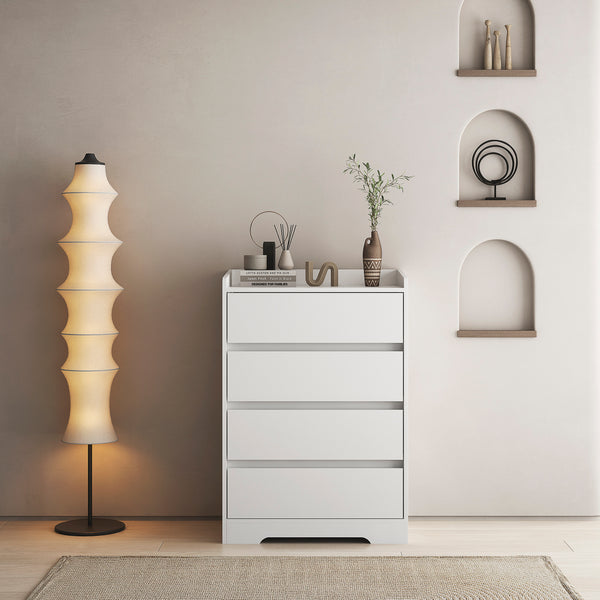 4 Drawer Dresser, Chest Of Drawers Without Handle, White Dresser For B