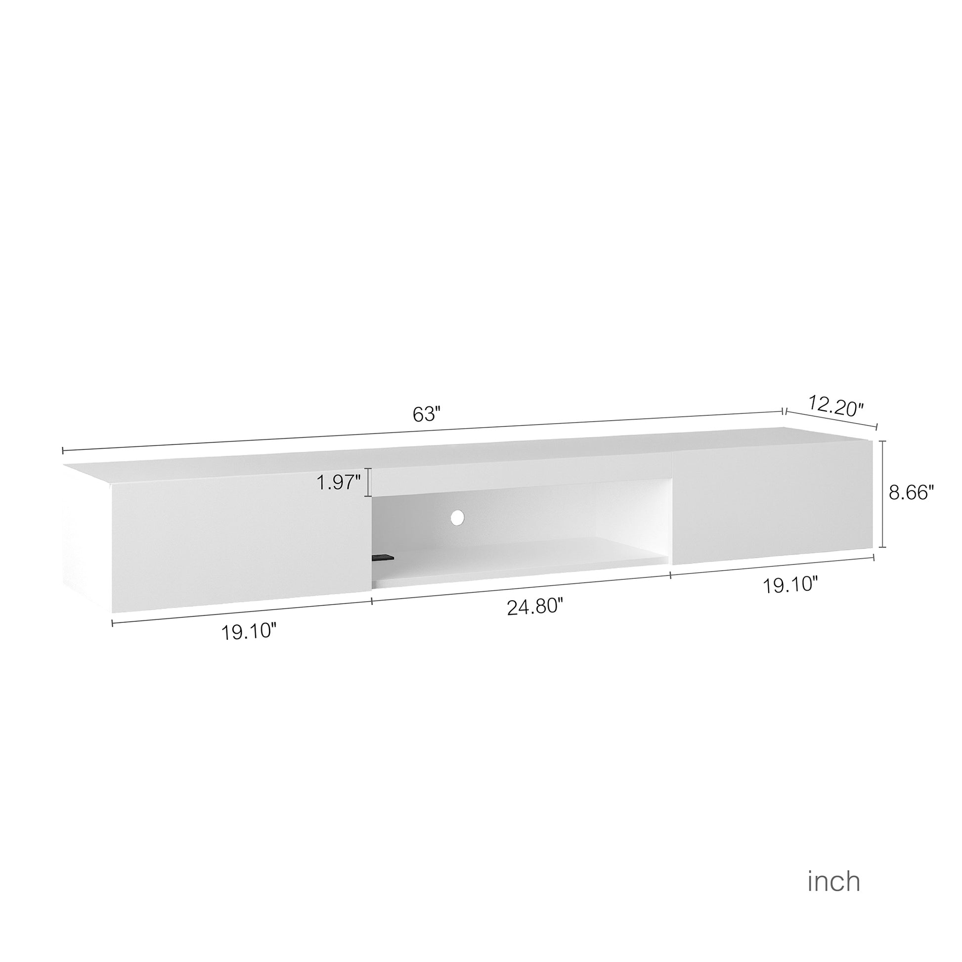 Floating Tv Stand Wall Mounted With 20 Color Leds,63" Modern Tv Stand,Floating Tv Cabinet Entertainment Center For 55 60 65 Inch Tv,White White 60 69 Inches Mdf