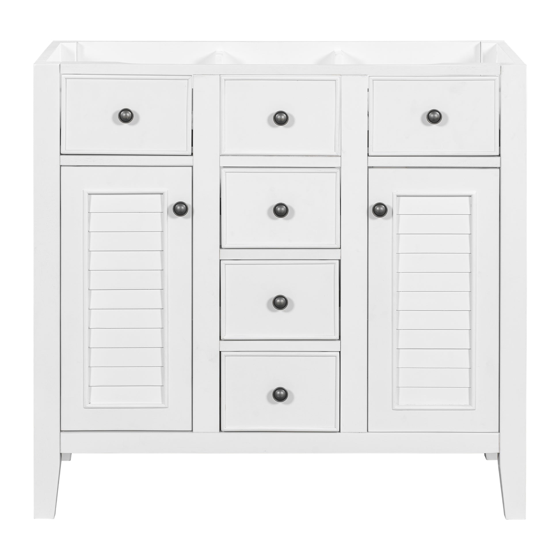 36" Bathroom Vanity Without Sink, Cabinet Base Only, Two Cabinets And Five Drawers, Solid Wood Frame, White White Solid Wood Mdf