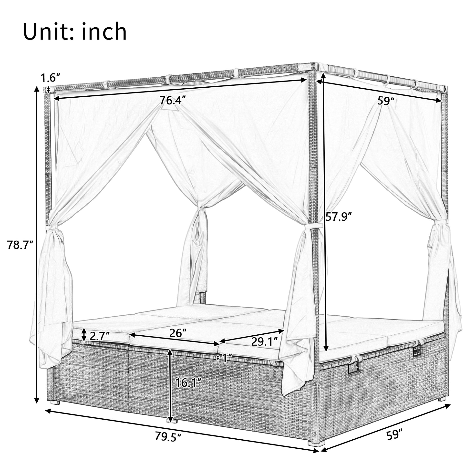 Adjustable Sun Bed With Curtain,High Comfort,With 3 Colors Blue Hdpe