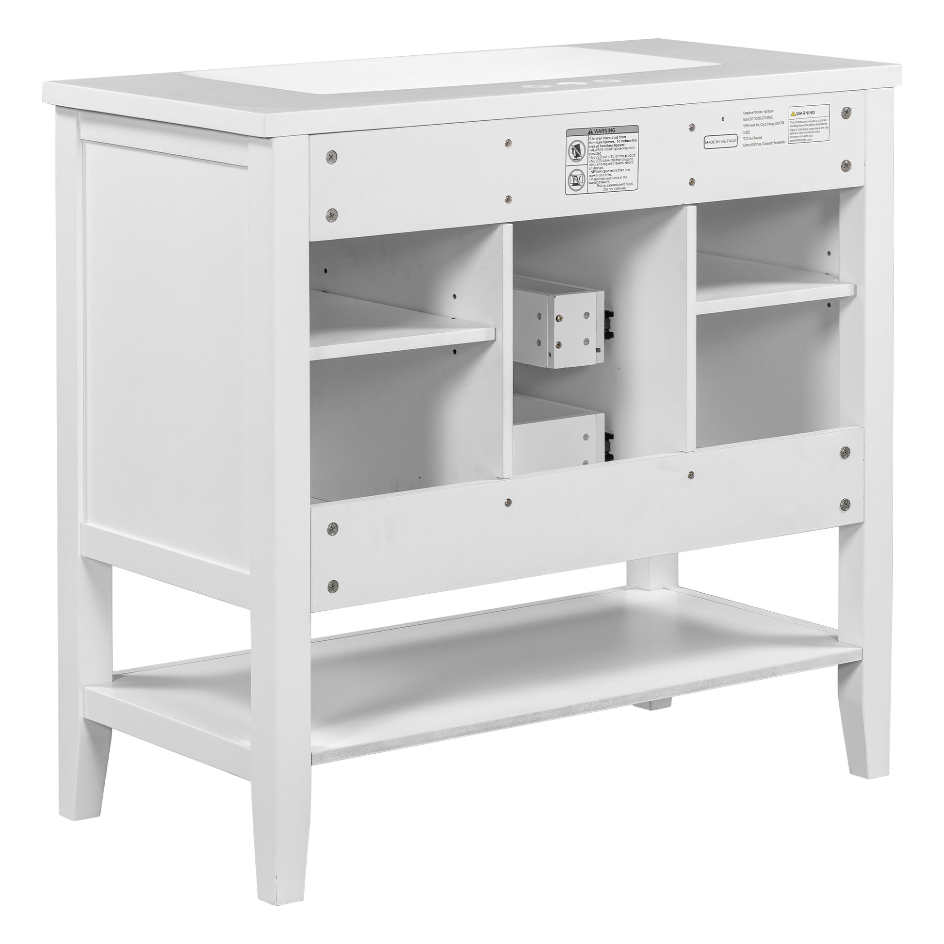 36" Bathroom Vanity With Ceramic Basin, Two Cabinets And Drawers, Open Shelf, Solid Wood Frame, White Old Sku: Sy999101Aak White Solid Wood Mdf