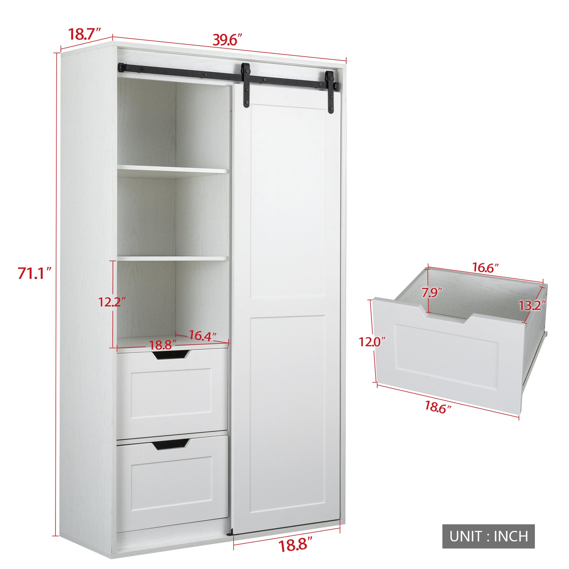 71 Inch Closets,Large Closets Laundry Cabinets,Plastic Suction Process,Farm Slide Barndoors,Save Open Space,Brand Hardware,Silent Slide,Can Be Used For The Bedroom,Cloakroom,Livingroom,Color:White 5 Or More Spaces Antique White Drawers Included Primary