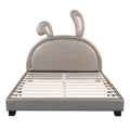 Full Size Upholstered Leather Platform Bed With Rabbit Ornament, Gray Gray Pu Leather