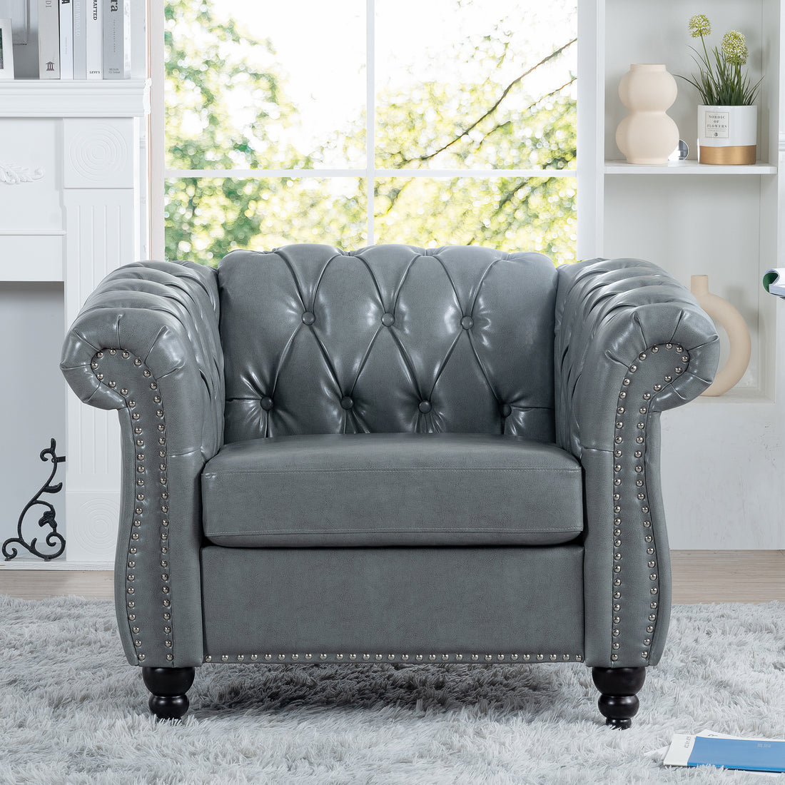 1 Seater Sofa For Living Room Gray Pu