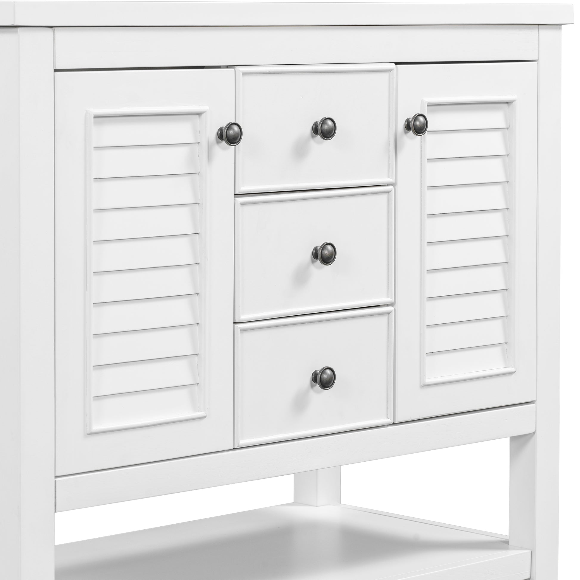 36" Bathroom Vanity With Ceramic Basin, Two Cabinets And Drawers, Open Shelf, Solid Wood Frame, White Old Sku: Sy999101Aak White Solid Wood Mdf