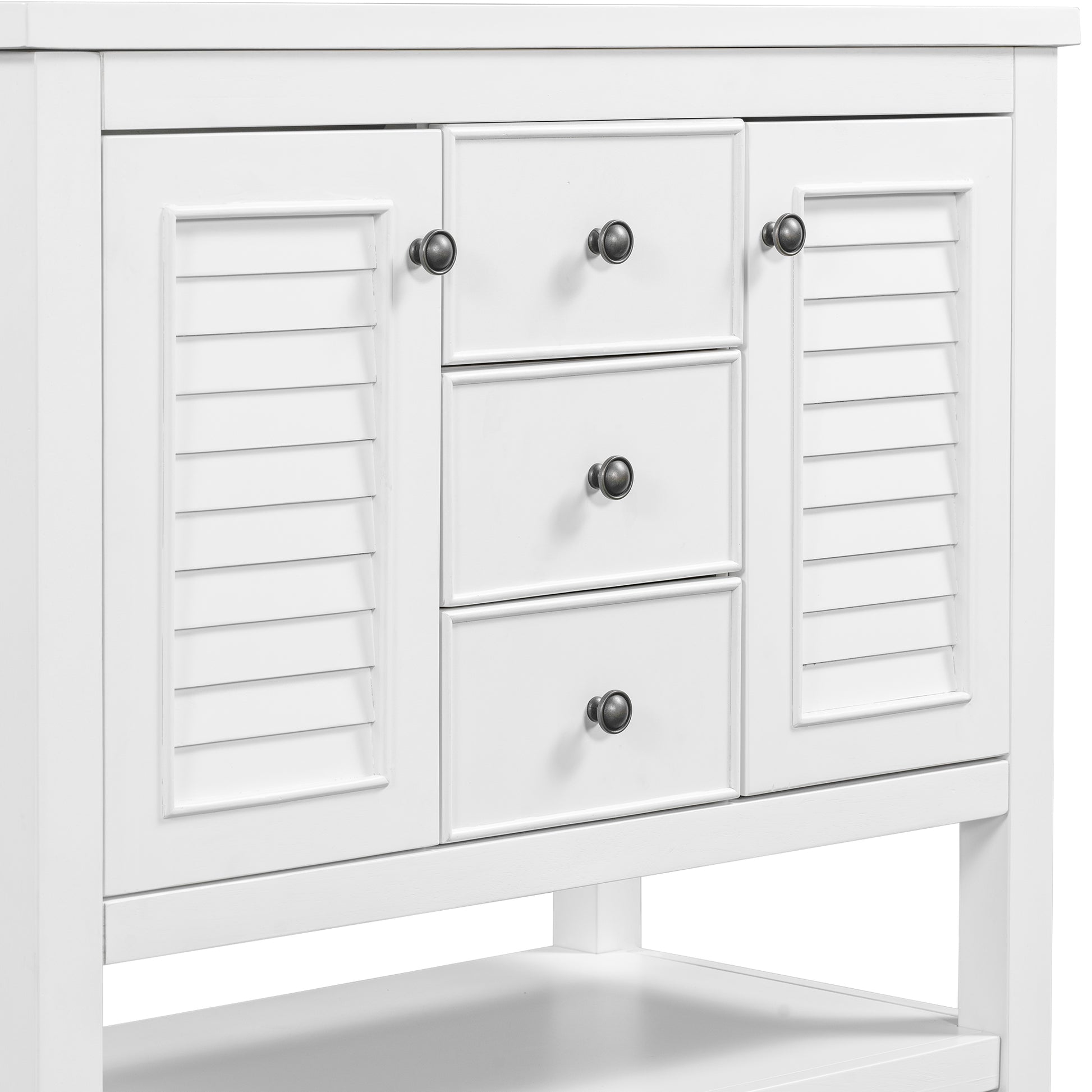 36" Bathroom Vanity With Ceramic Basin, Two Cabinets And Drawers, Open Shelf, Solid Wood Frame, White Old Sku: Sy999101Aak 1 White Solid Wood Mdf