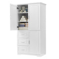 Tall and Wide Storage Cabinet with Doors for Bathroom white-mdf