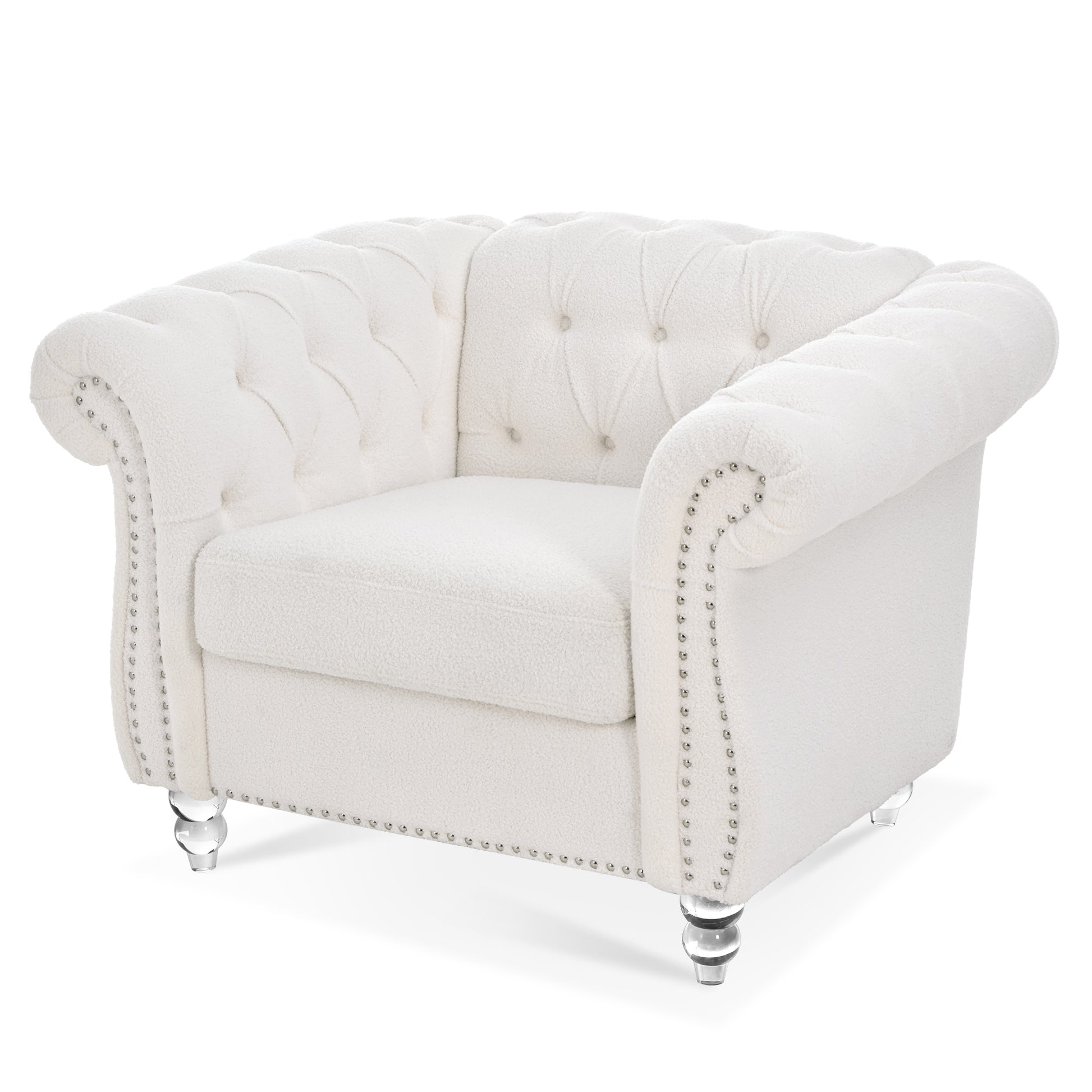 1 Seater Sofa For Living Room White Polyester