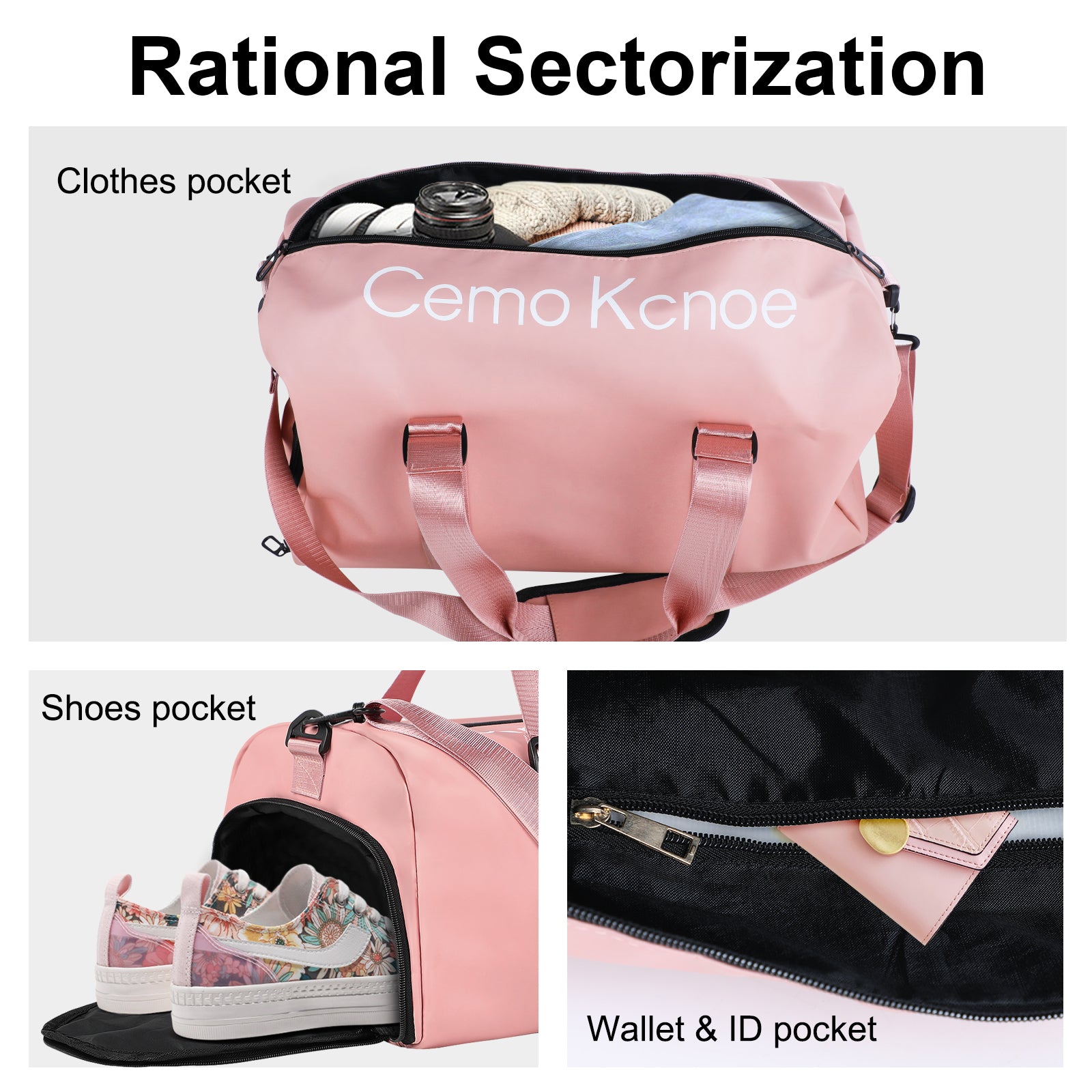 Yssoa Gym Bag For Women And Men, Waterproof Duffel Bag Shoes Compartment, Lightweight Carry Pink Plastic