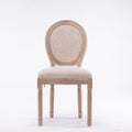 French Style Solid Wood Frame Linen Fabric Rattan Back Dining Chair,Set Of 2,Cream Beige Foam Foam