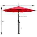 Outdoor Patio Umbrella 10Ft 3M Without Flap ,8Pcs Ribs,With Tilt ,With Crank,Without Base, Red,Pole Size 38Mm 1.49Inch Red Steel