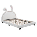 Full Size Upholstered Leather Platform Bed With Rabbit Ornament, White White Pu Leather