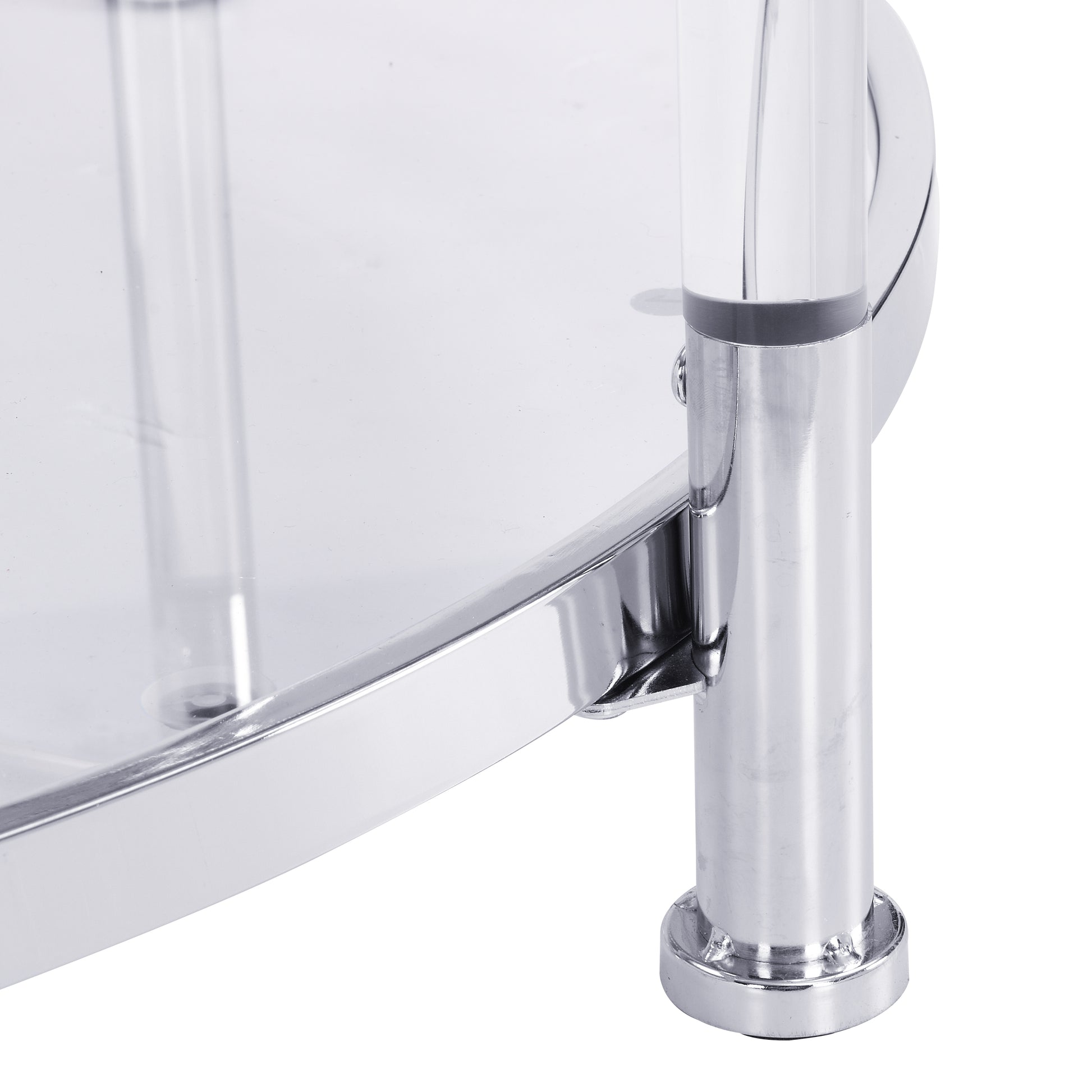 W82153572 Contemporary Acrylic Coffee Table, 32.3'' Round Tempered Glass Coffee Table, Chrome Silver Coffee Table For Living Room Chrome Glass Iron