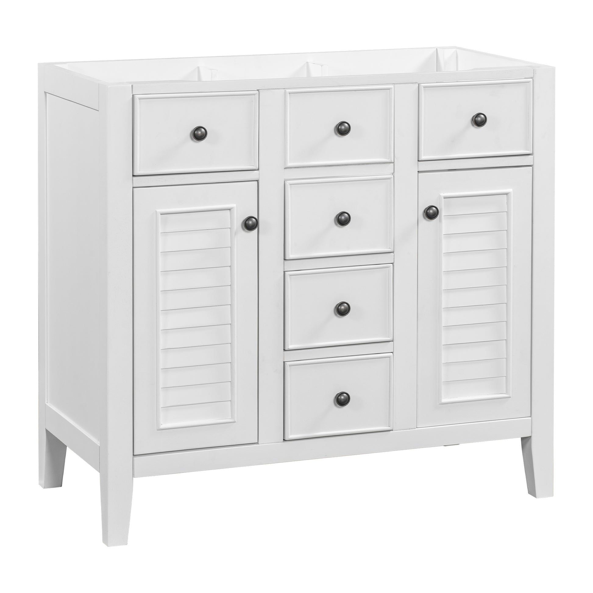 36" Bathroom Vanity Without Sink, Cabinet Base Only, Two Cabinets And Five Drawers, Solid Wood Frame, White White Solid Wood Mdf