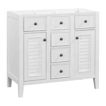 36" Bathroom Vanity Without Sink, Cabinet Base Only, Two Cabinets And Five Drawers, Solid Wood Frame, White White Solid Wood Mdf