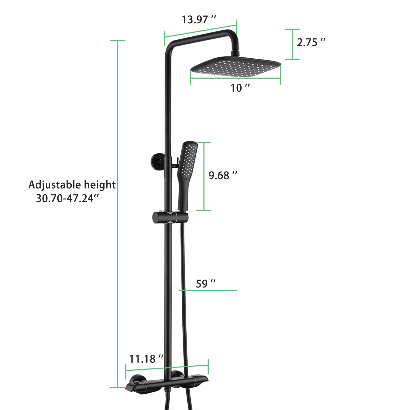 Constant Temperature Wall Mounted Shower Combo Set With Shower Head And Hand Shower Matte Black Brass