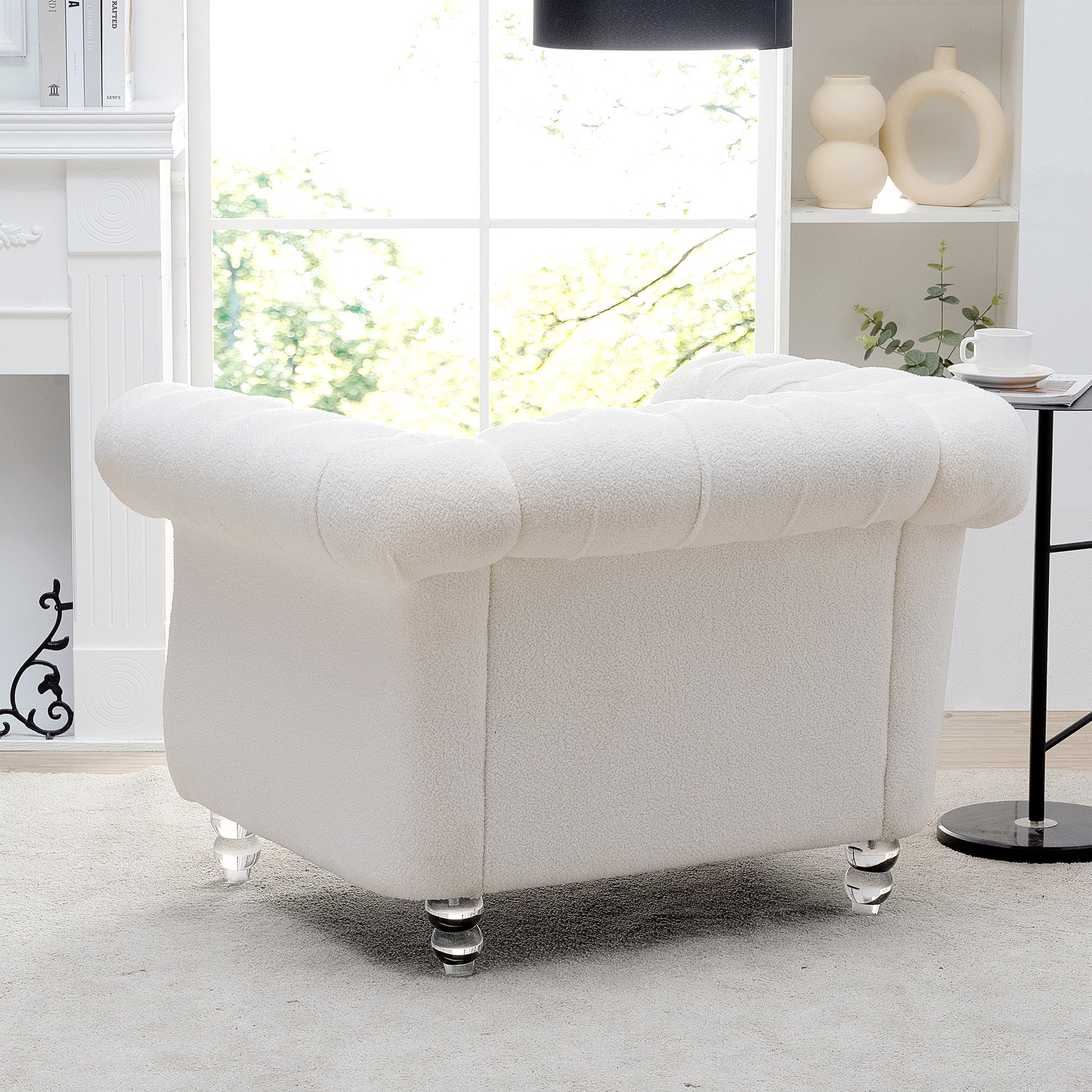 1 Seater Sofa For Living Room White Polyester