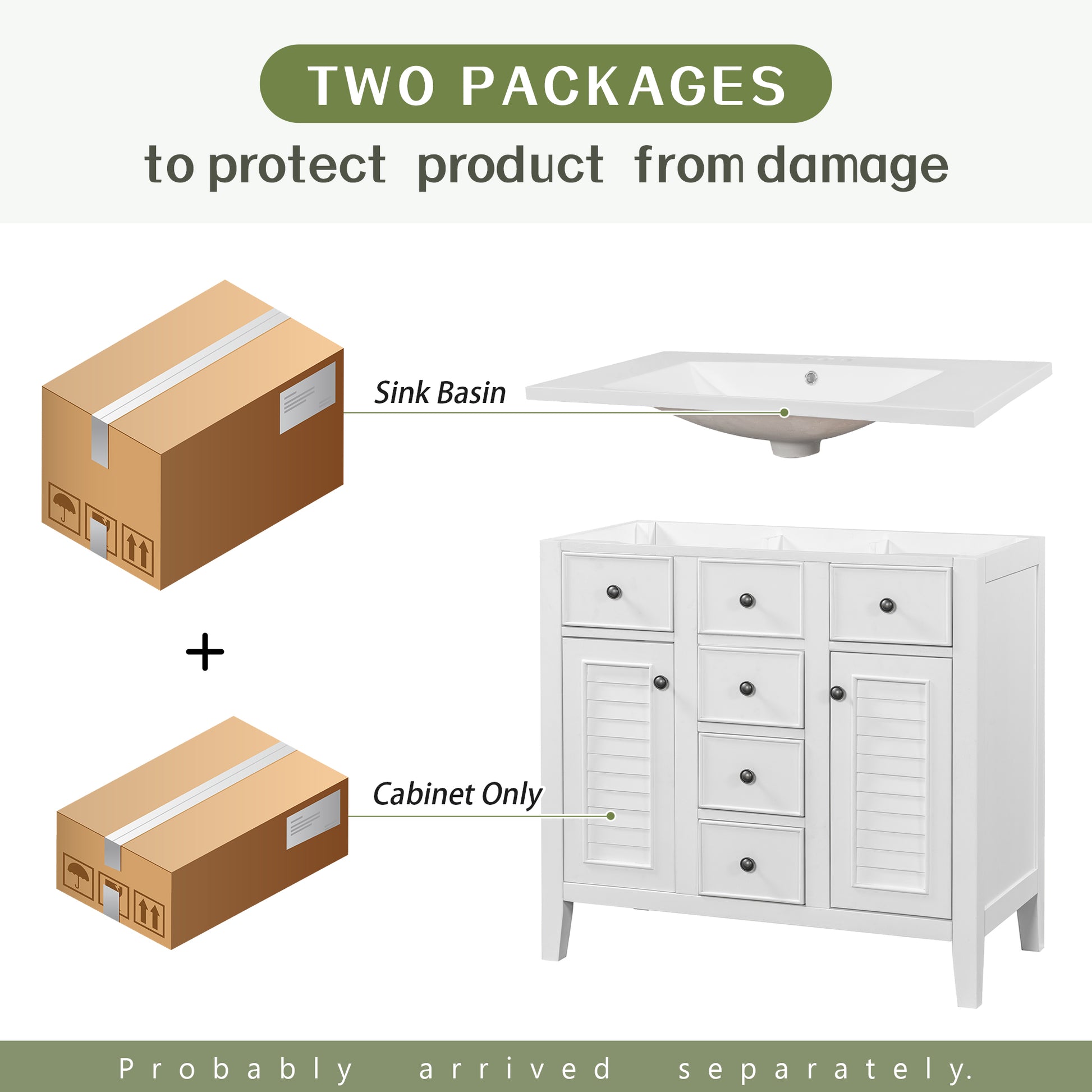 36" Bathroom Vanity With Ceramic Basin, Two Cabinets And Five Drawers, Solid Wood Frame, White Old Sku: Sy999202Aak 1 White Solid Wood Mdf