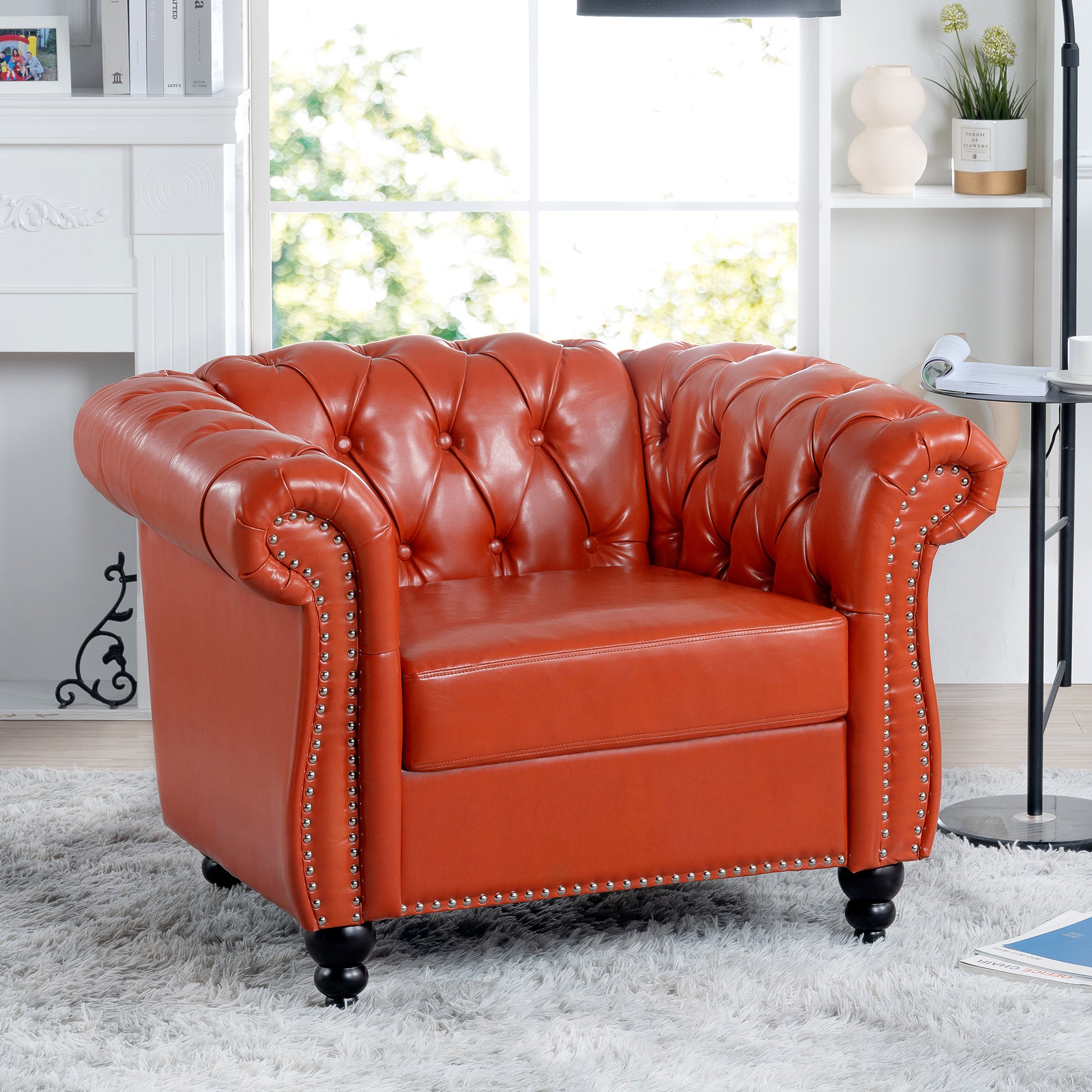 1 Seater Sofa For Living Room Orange Pu