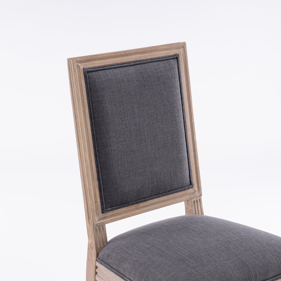 French Style Solid Wood Frame Linen Fabric Square Back Dining Chair,Set Of 2,Grey Gray Foam Solid Wood