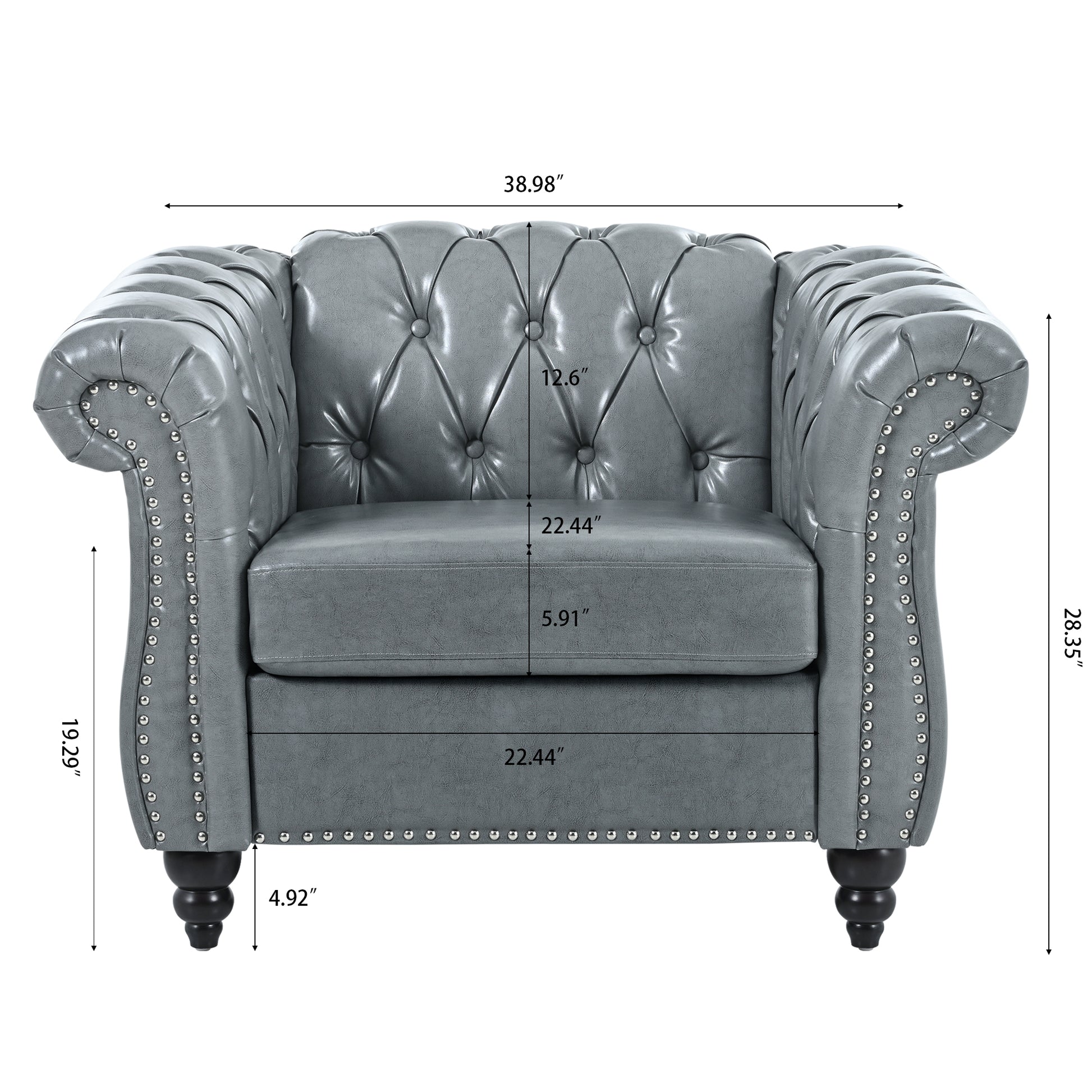 1 Seater Sofa For Living Room Gray Pu
