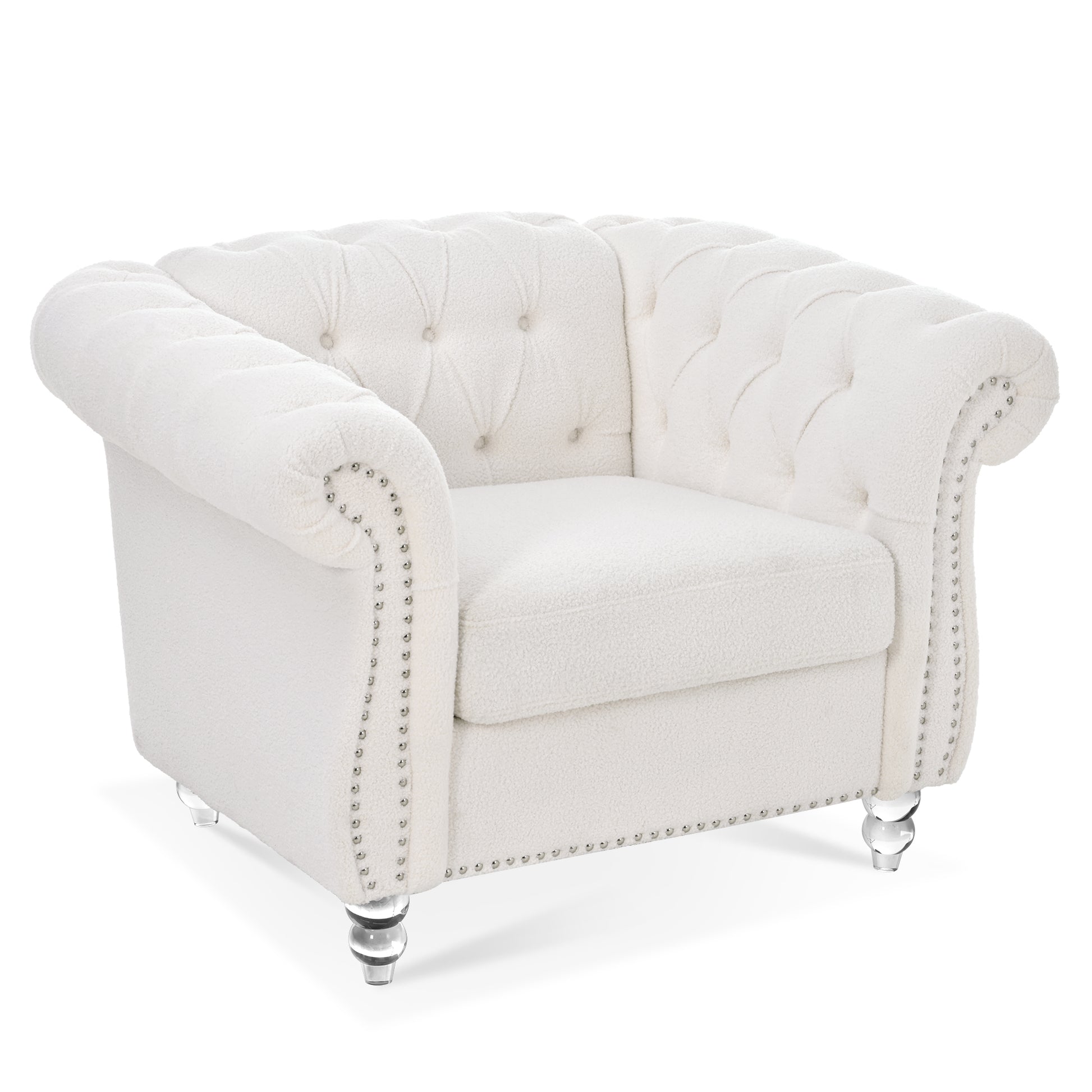 1 Seater Sofa For Living Room White Polyester