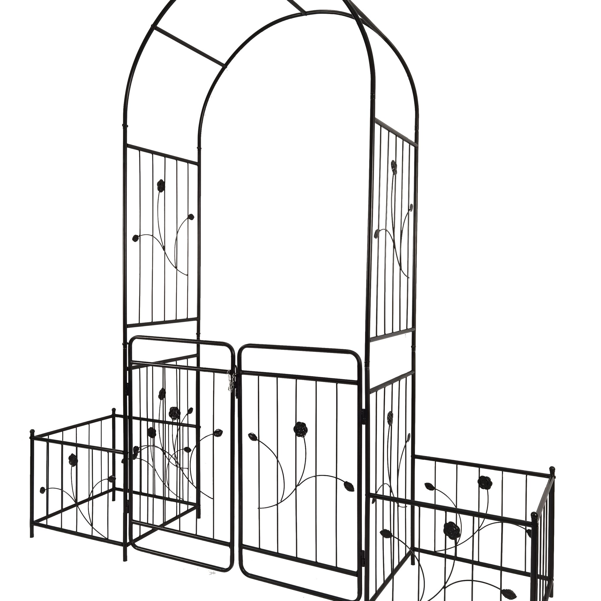 Metal Garden Arch With Gate 79.5'' Wide X 86.6'' High Climbing Plants Support Rose Arch Outdoor Black Black Iron