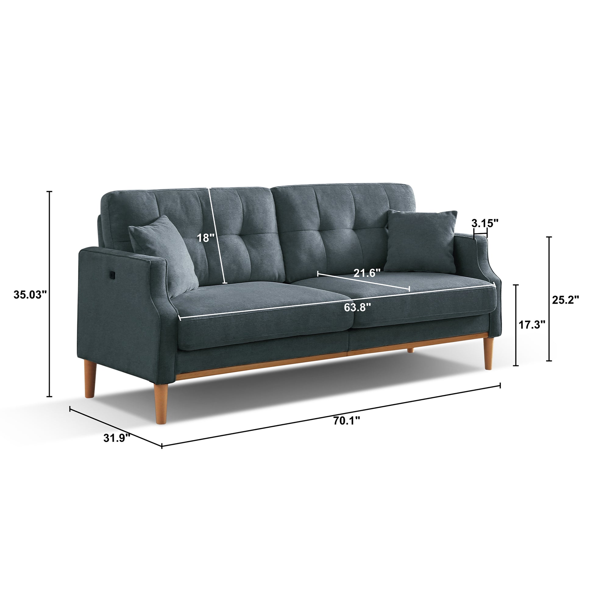 Living Space Sofa 3 Seater With Waterproof Fabricusb Charge Port Dark Blue Foam Fabric 3 Seat