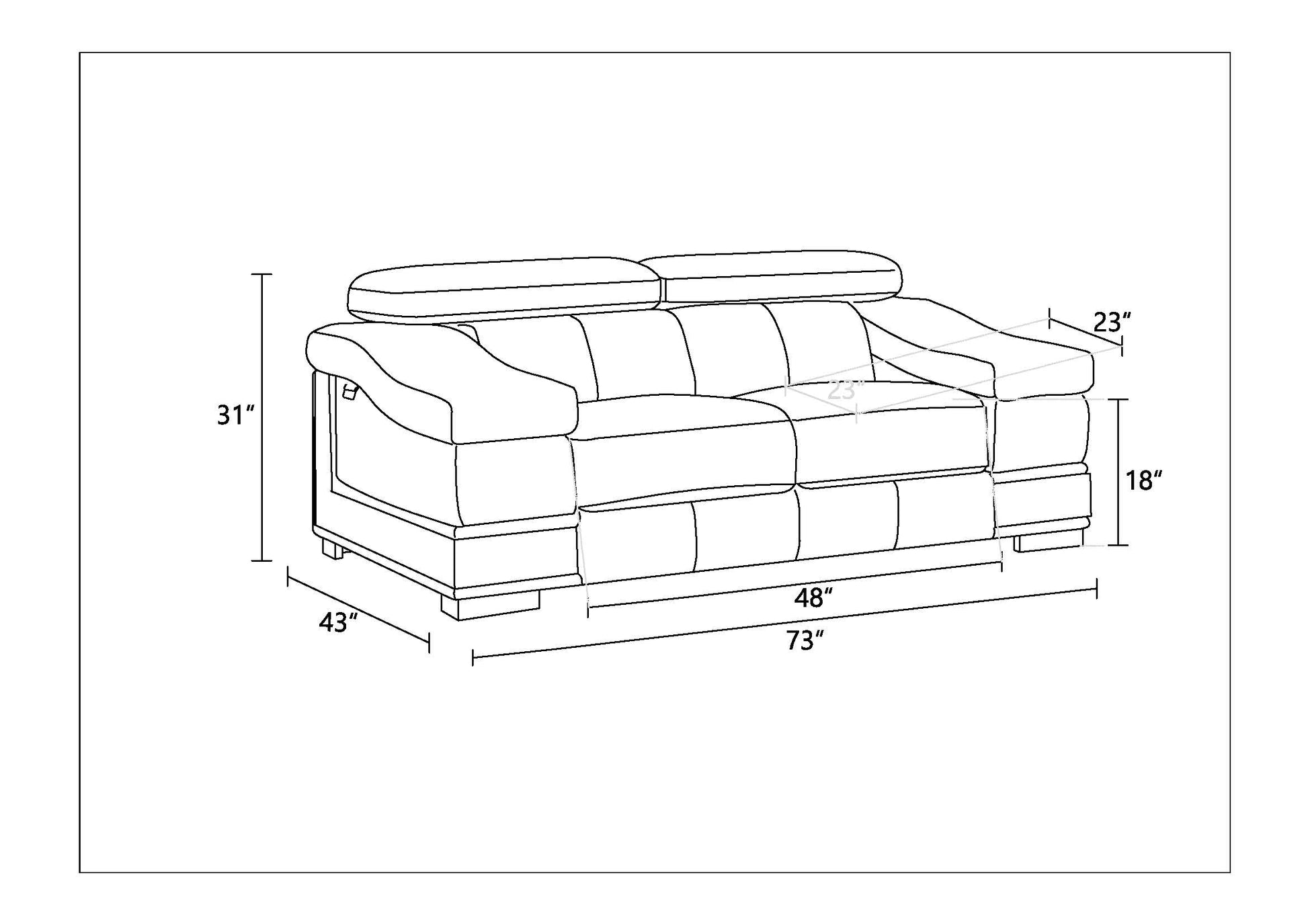 Top Grain Italian Leather Loveseat Black Foam Leather