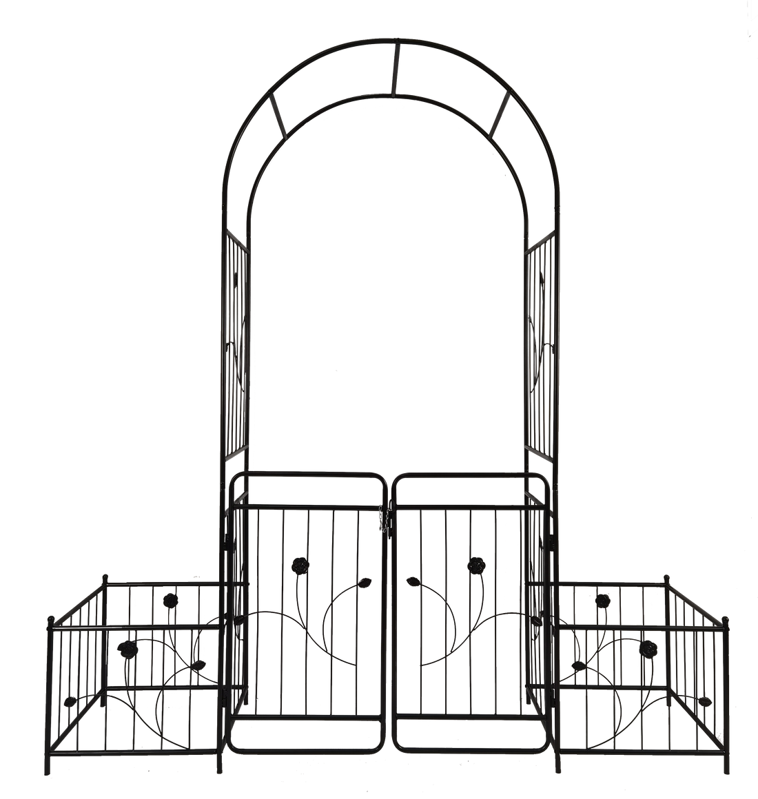 Metal Garden Arch With Gate 79.5'' Wide X 86.6'' High Climbing Plants Support Rose Arch Outdoor Black Black Iron