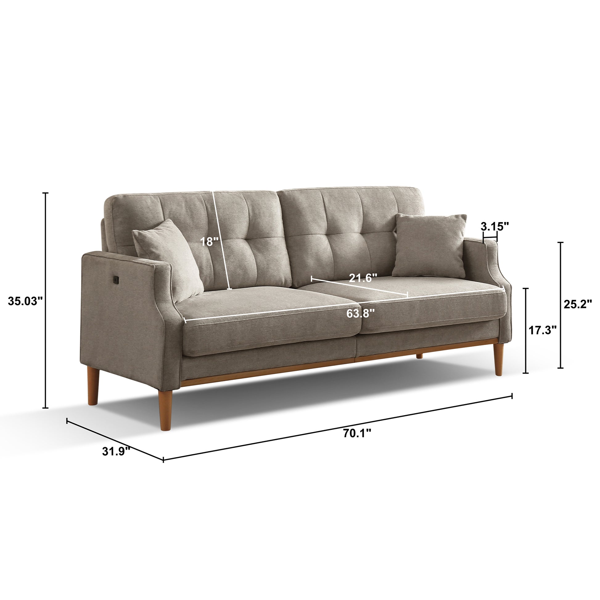 Living Space Sofa 3 Seater With Waterproof Fabricusb Charge Port Light Gray Foam Fabric 3 Seat