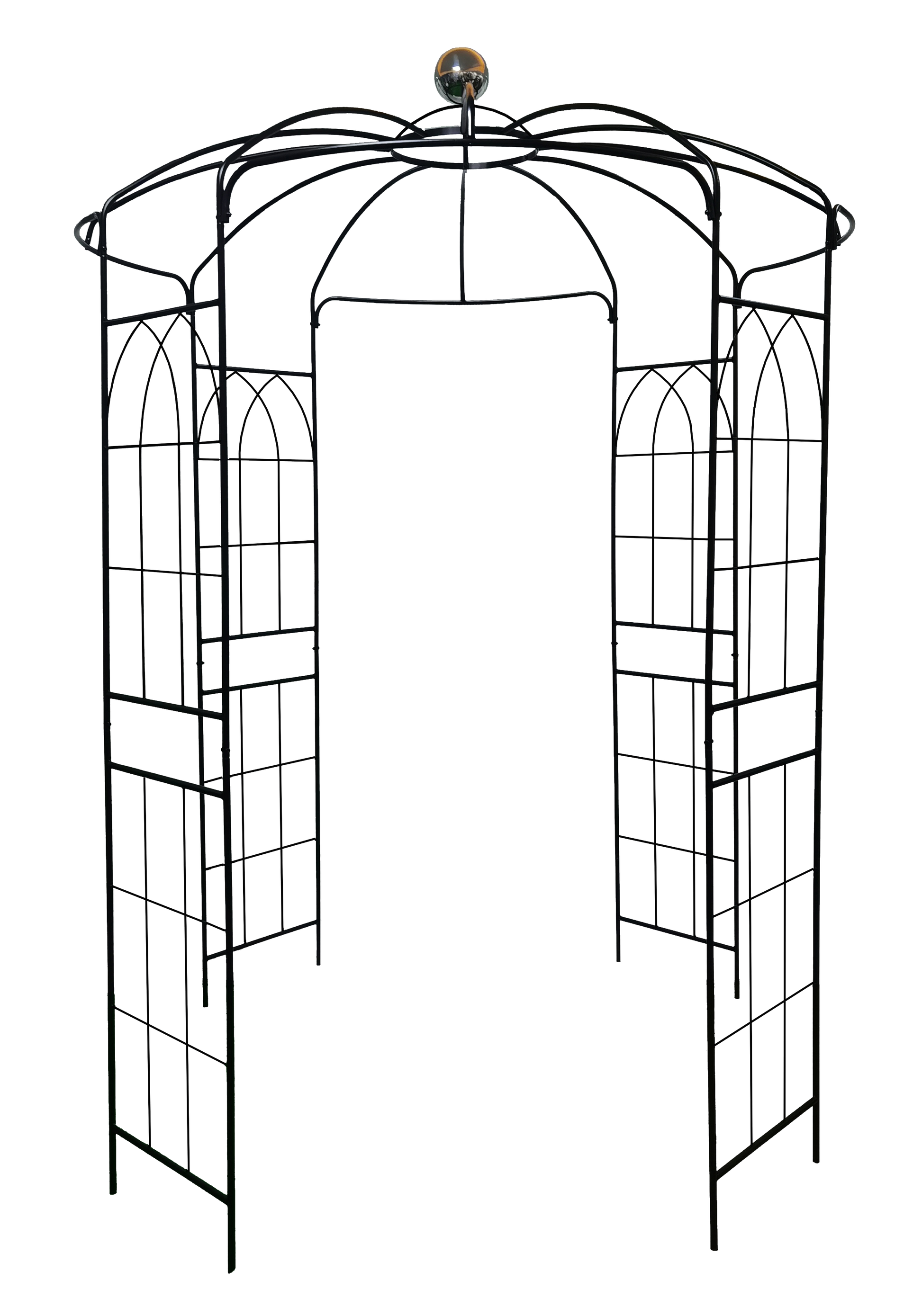 Metal Garden Arch Iron Garden Arbors Gazebo Dia81.3'' X 114.2'' High Birdcage Shape Pergola Pavilion For Wedding Ceremonyoutdoor Black Black Iron