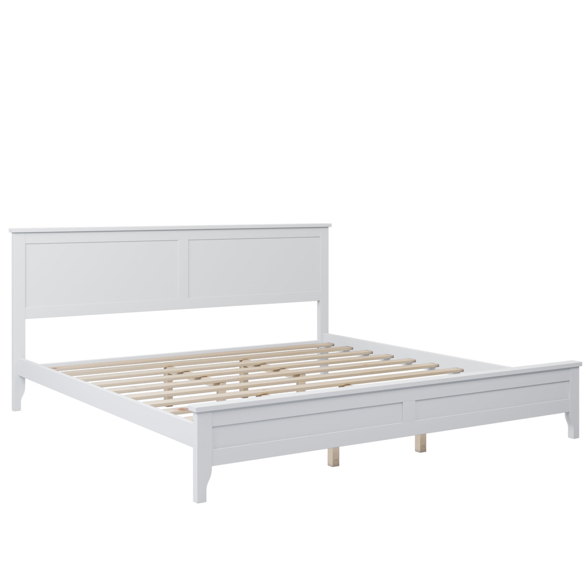 Modern White Solid Wood King Platform Bed old white-solid wood