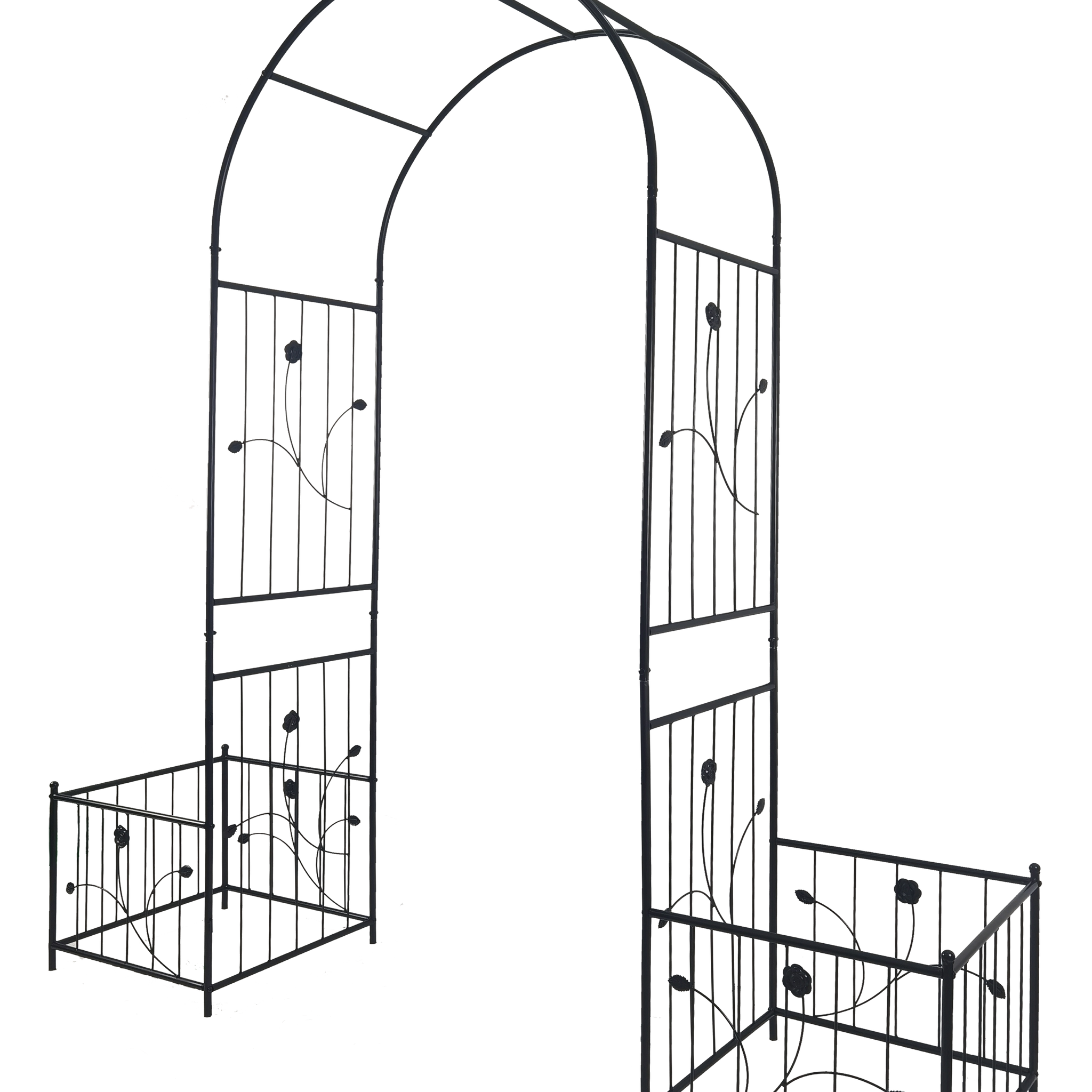 Metal Garden Arch With Two Plant Stands 79.5'' Wide X 86.6'' High Climbing Plants Support Rose Arch Outdoor Black Black Iron