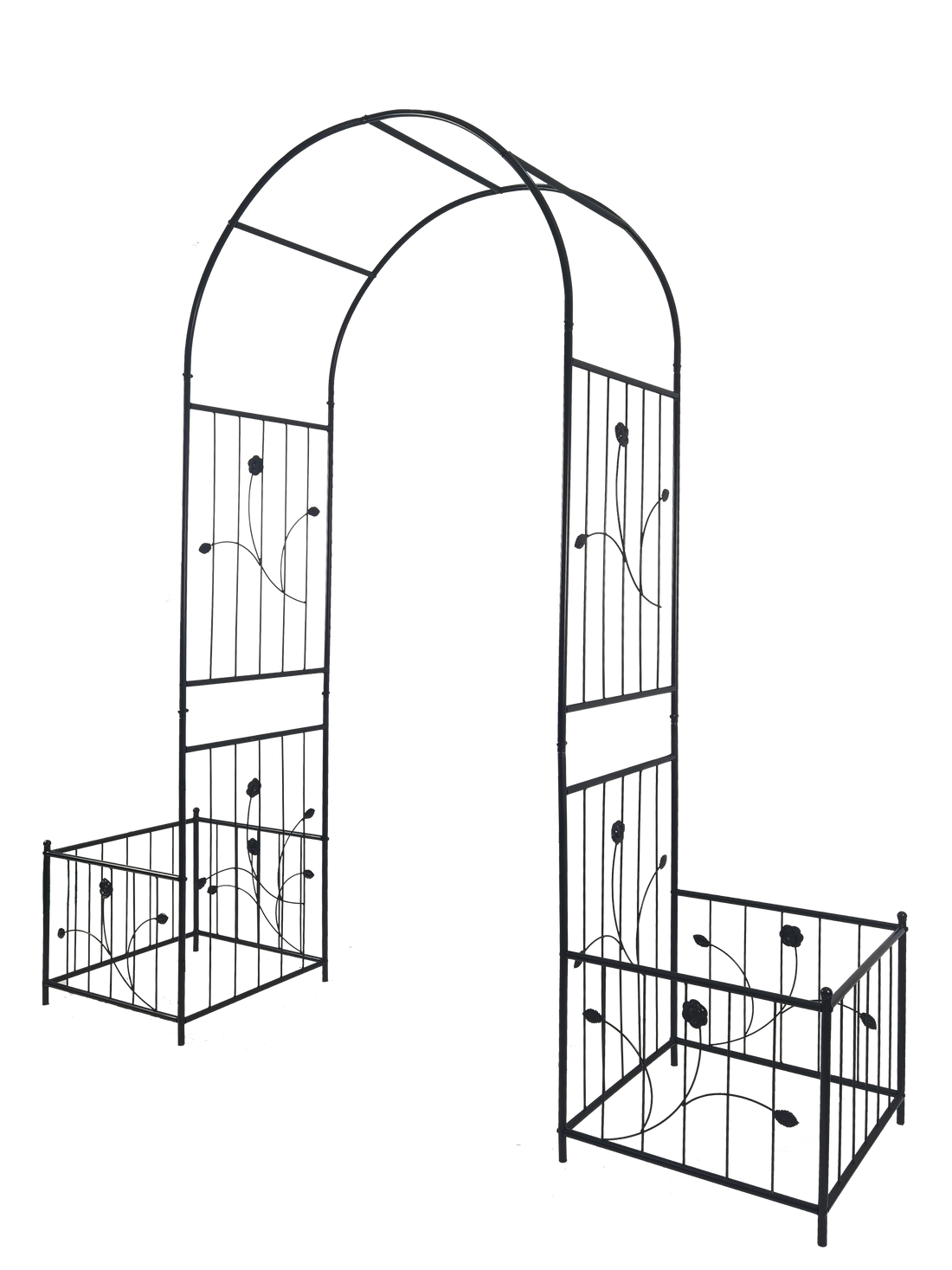 Metal Garden Arch With Two Plant Stands 79.5'' Wide X 86.6'' High Climbing Plants Support Rose Arch Outdoor Black Black Iron