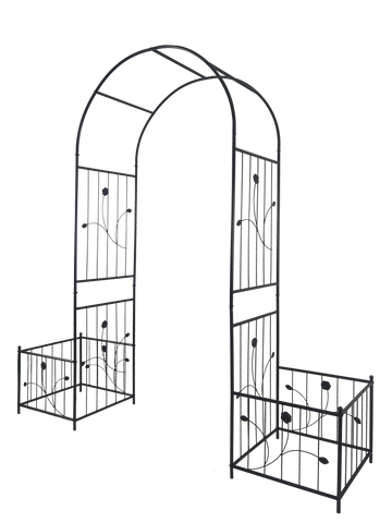 Metal Garden Arch With Two Plant Stands 79.5'' Wide X 86.6'' High Climbing Plants Support Rose Arch Outdoor Black Black Iron