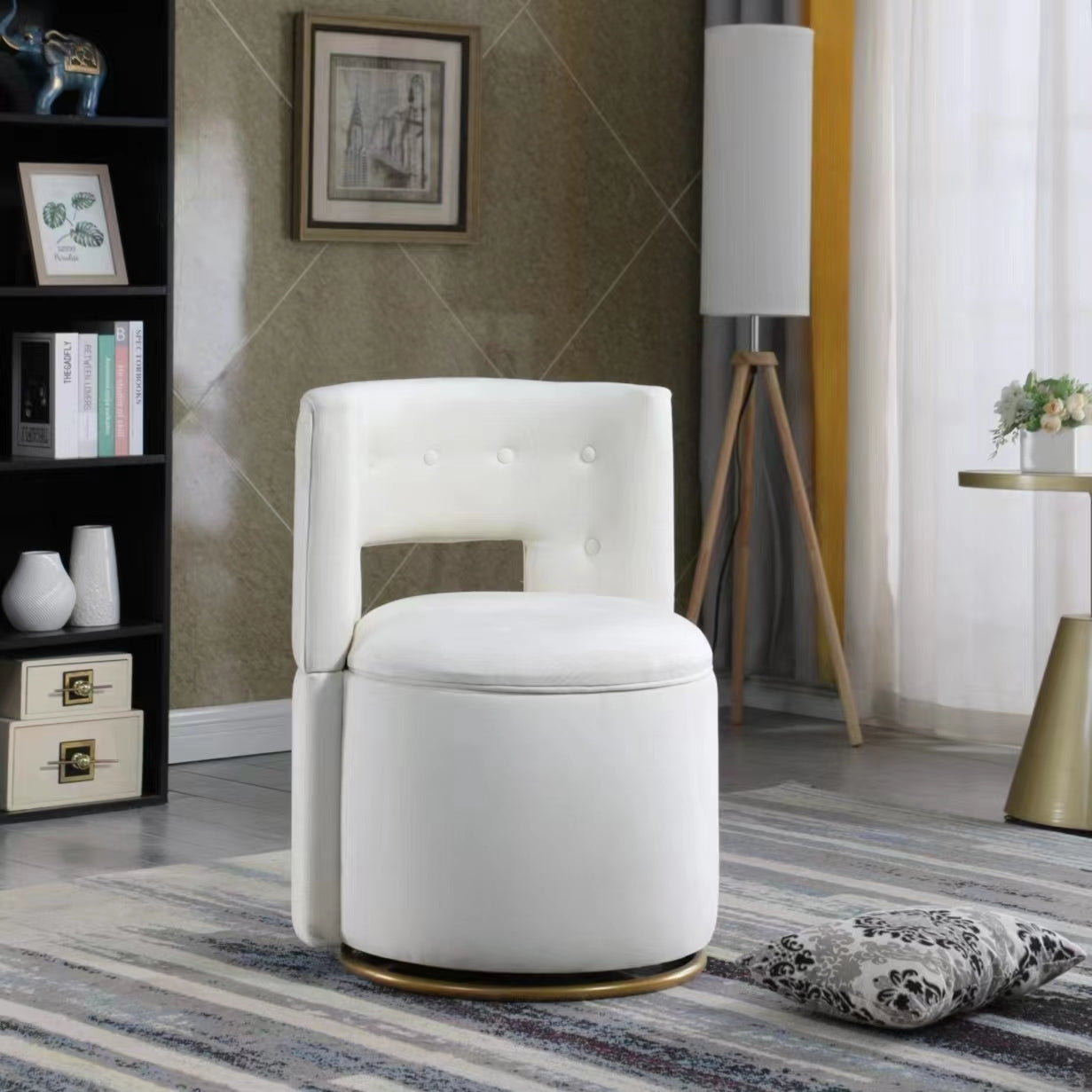360 Swivel Accent Chair with Storage Function, Velvet beige-fabric